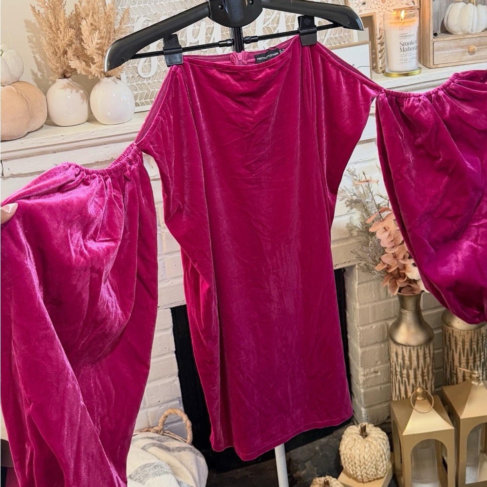 PrettyLittleThing Pink Velvet Dress